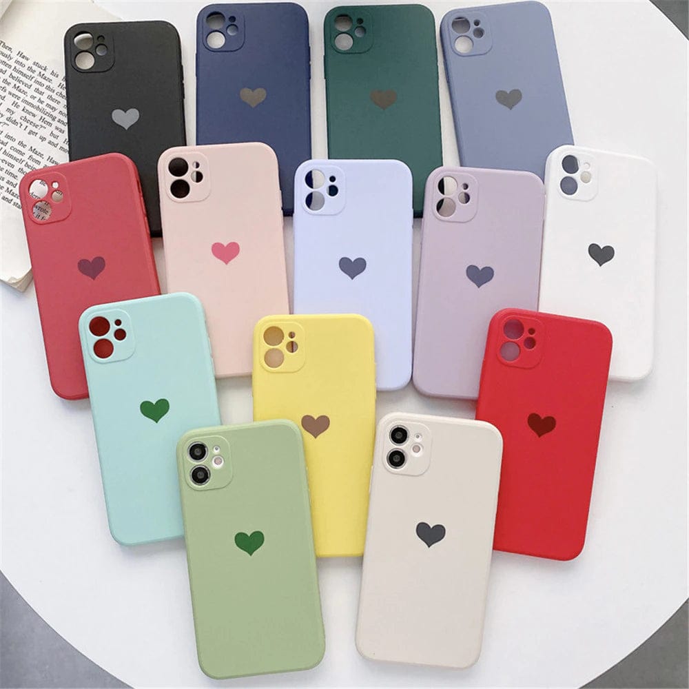 Solid Color Love Heart iPhone Case – Vogueen Solid Color Love Heart iPhone Case – Vogueen