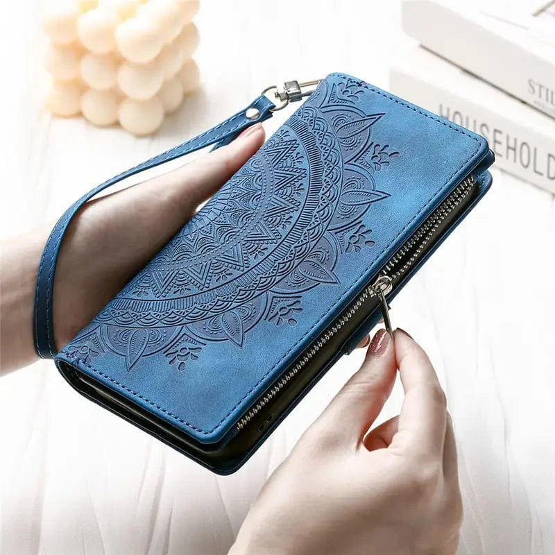 iPhone 13 / Blue Stylish Leather Lanyard Wallet Case