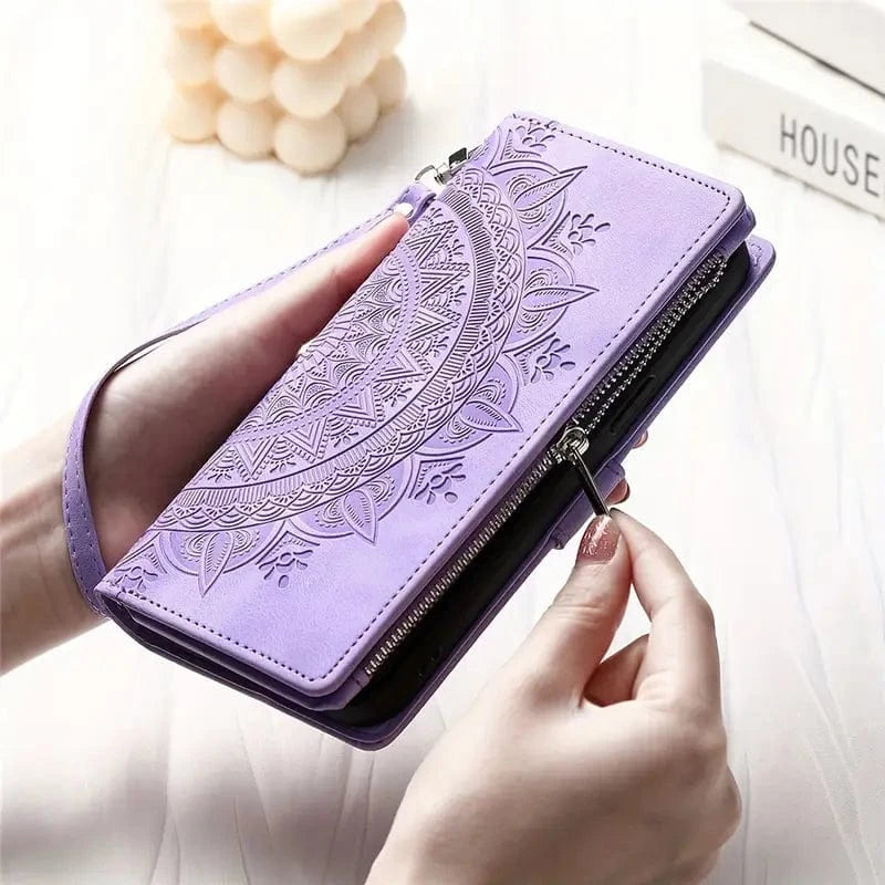 iPhone 13 / Lavender Stylish Leather Lanyard Wallet Case