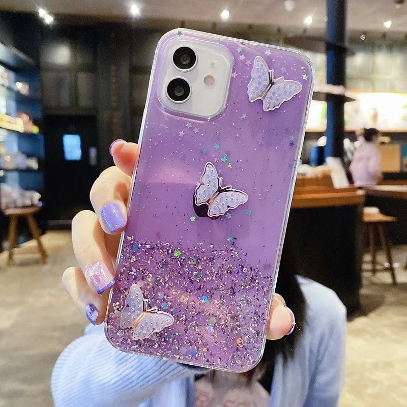 Vogueen For Note 8 / Purple Diamond Butterfly Glitter Bling Samsung Case