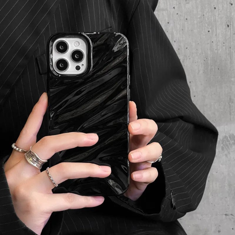 Vogueen black / For iPhone 15 pro RuffleWave Satin iPhone Case