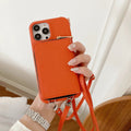 Vogueen Orange / iPhone 15 Pro Max Luxury Crossbody Wallet Leather iPhone Case