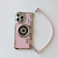 Vogueen iPhone 15 Pro Max / Pink Luxury Retro Stereo Camera Lanyard iPhone Case