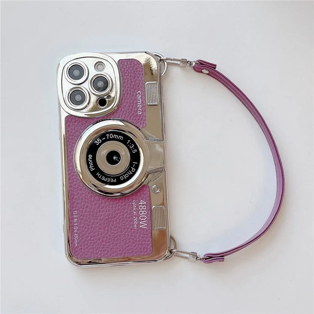 Vogueen iPhone 15 Pro Max / Purple Luxury Retro Stereo Camera Lanyard iPhone Case