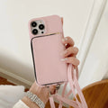 Vogueen Pink / iPhone 15 Pro Max Luxury Crossbody Wallet Leather iPhone Case