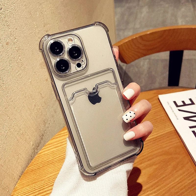Transparent Card Slot Bag Holder iPhone Case – Vogueen Transparent Card Slot Bag Holder iPhone Case – Vogueen