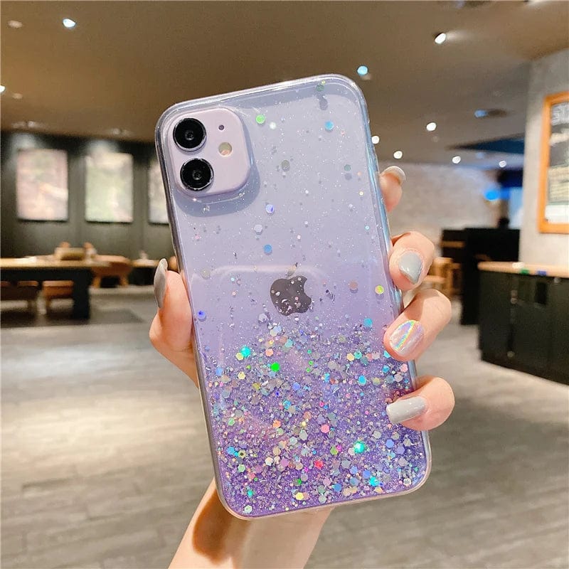 Clear Glitter Phone Case Iphone 11 Purple Glitter Case Purple