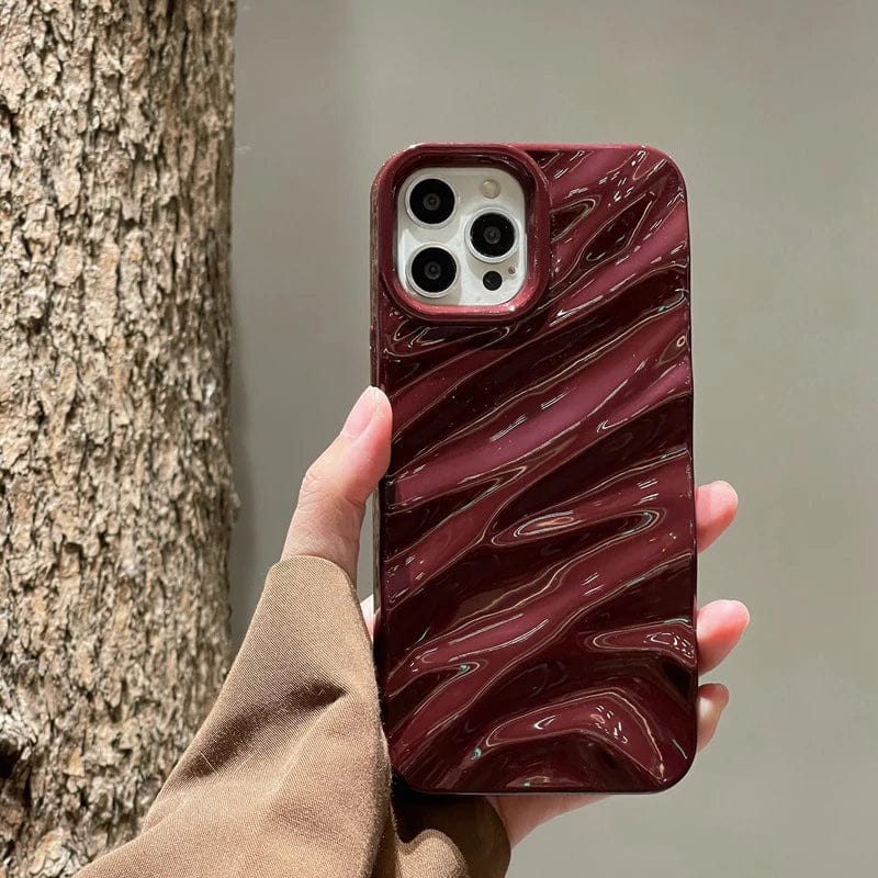 Vogueen wine red / For iPhone 15 RuffleWave Satin iPhone Case