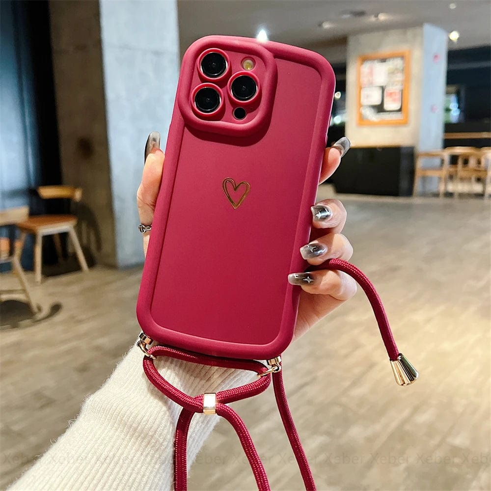 Vogueen Wine Red / For iPhone 15 Pro HeartLink Crossbody iPhone Case