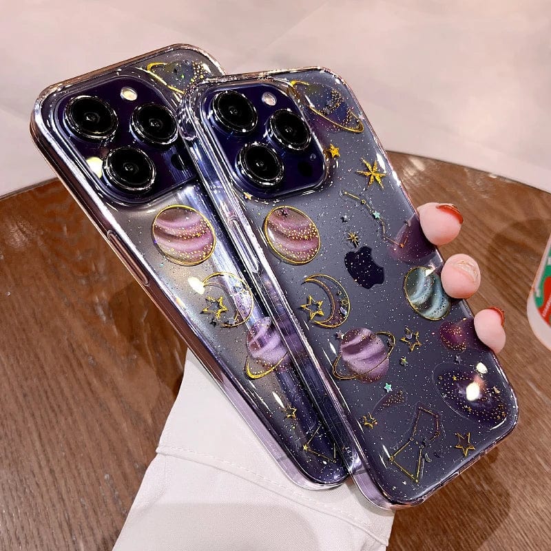 Bling Glitter Planet Stars Clear iPhone Case – Vogueen Bling Glitter Planet Stars Clear iPhone Case – Vogueen