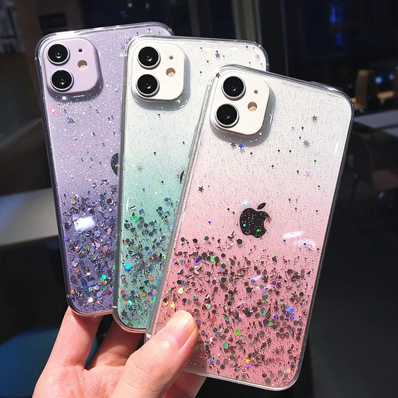 Vogueen Cute Gradient Sequins Clear Glitter iPhone Case