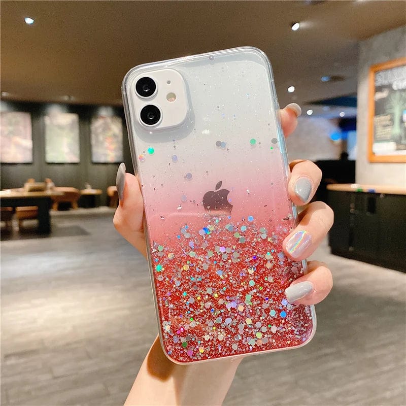 Vogueen Red / iPhone 12 Cute Gradient Sequins Clear Glitter iPhone Case