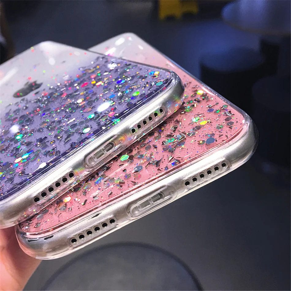 Vogueen Cute Gradient Sequins Clear Glitter iPhone Case