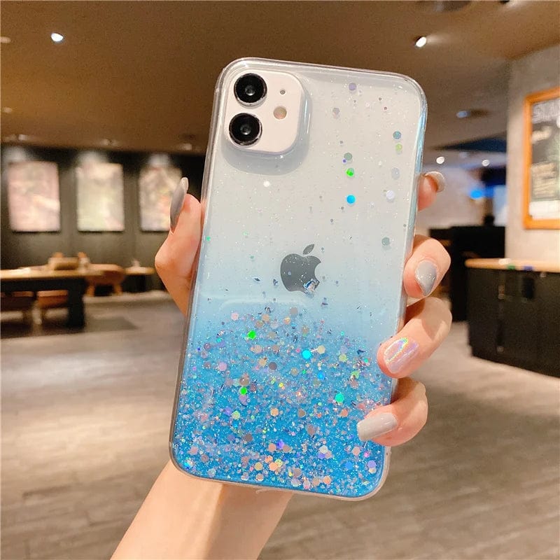 Vogueen Blue / iPhone 15 Pro Cute Gradient Sequins Clear Glitter iPhone Case