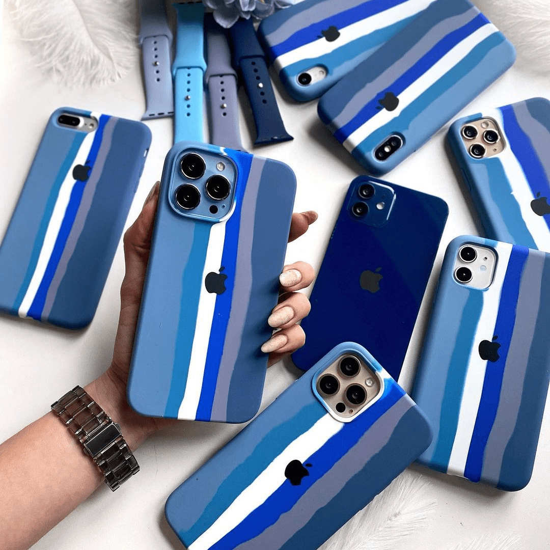Vogueen iPhone 13 Pro Max iPhone Silicone Case (Blue Rainbow)
