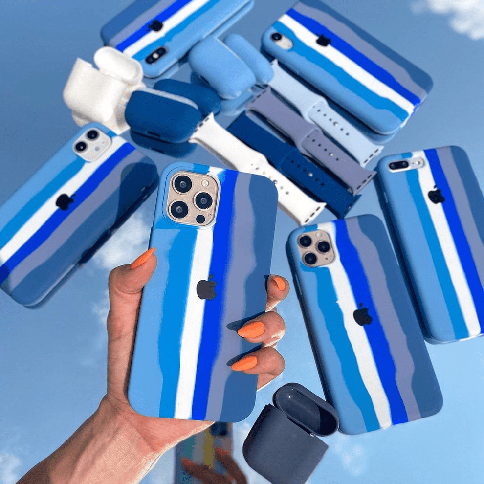 iPhone Silicone Case (Blue Rainbow)