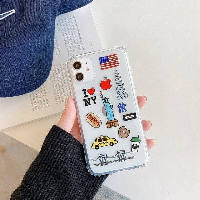 Vogueen For iphone 11 / New York Cartoon City Symbol iPhone Case