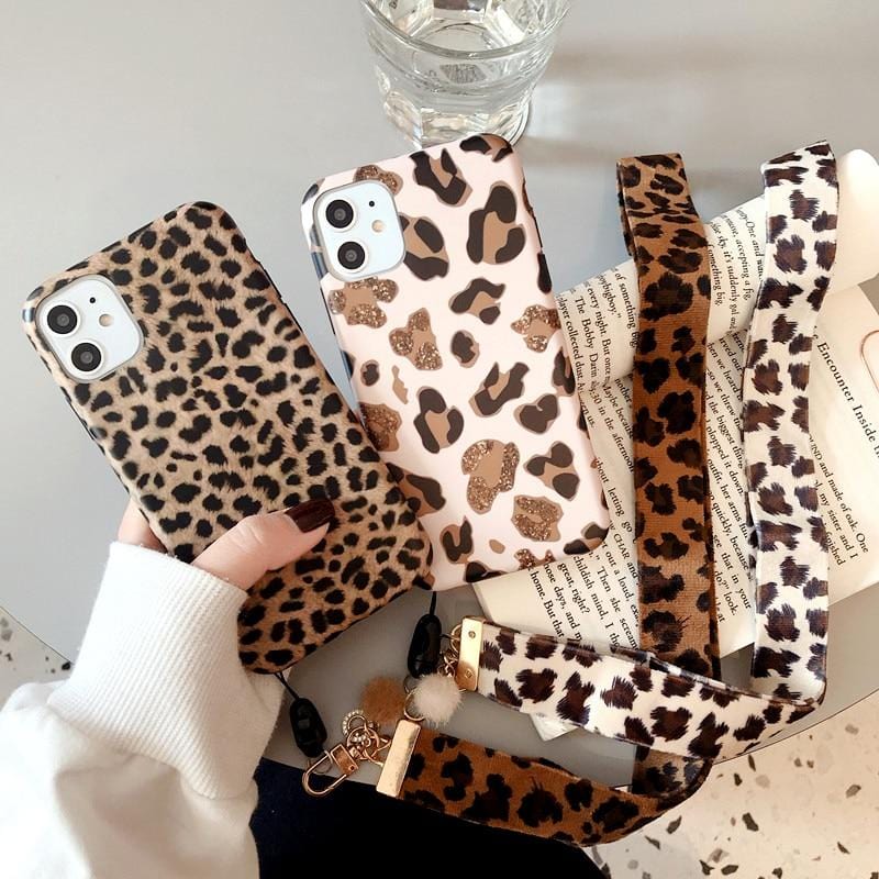 Vogueen Leopard Print Lanyard iPhone Case