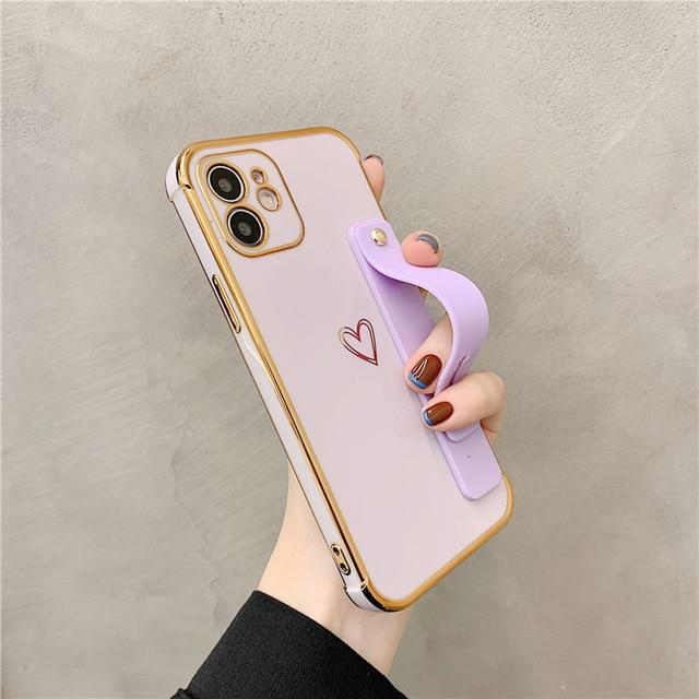 Vogueen For iPhone XR / Pink Wrist Strap Electroplated Bumper iPhone Case