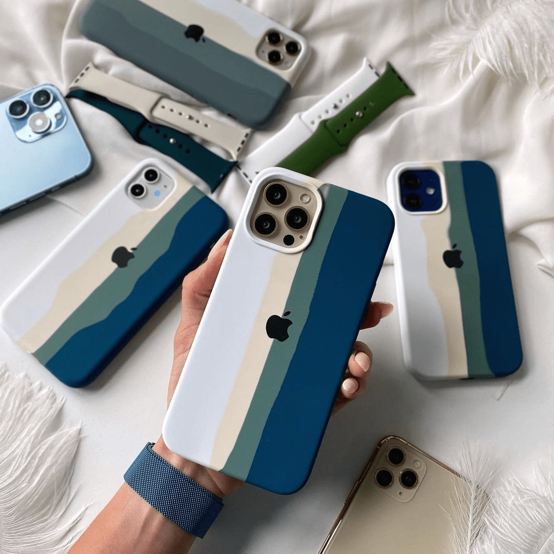 Vogueen iPhone 13 Pro Max iPhone Silicone Case (Teal Rainbow)
